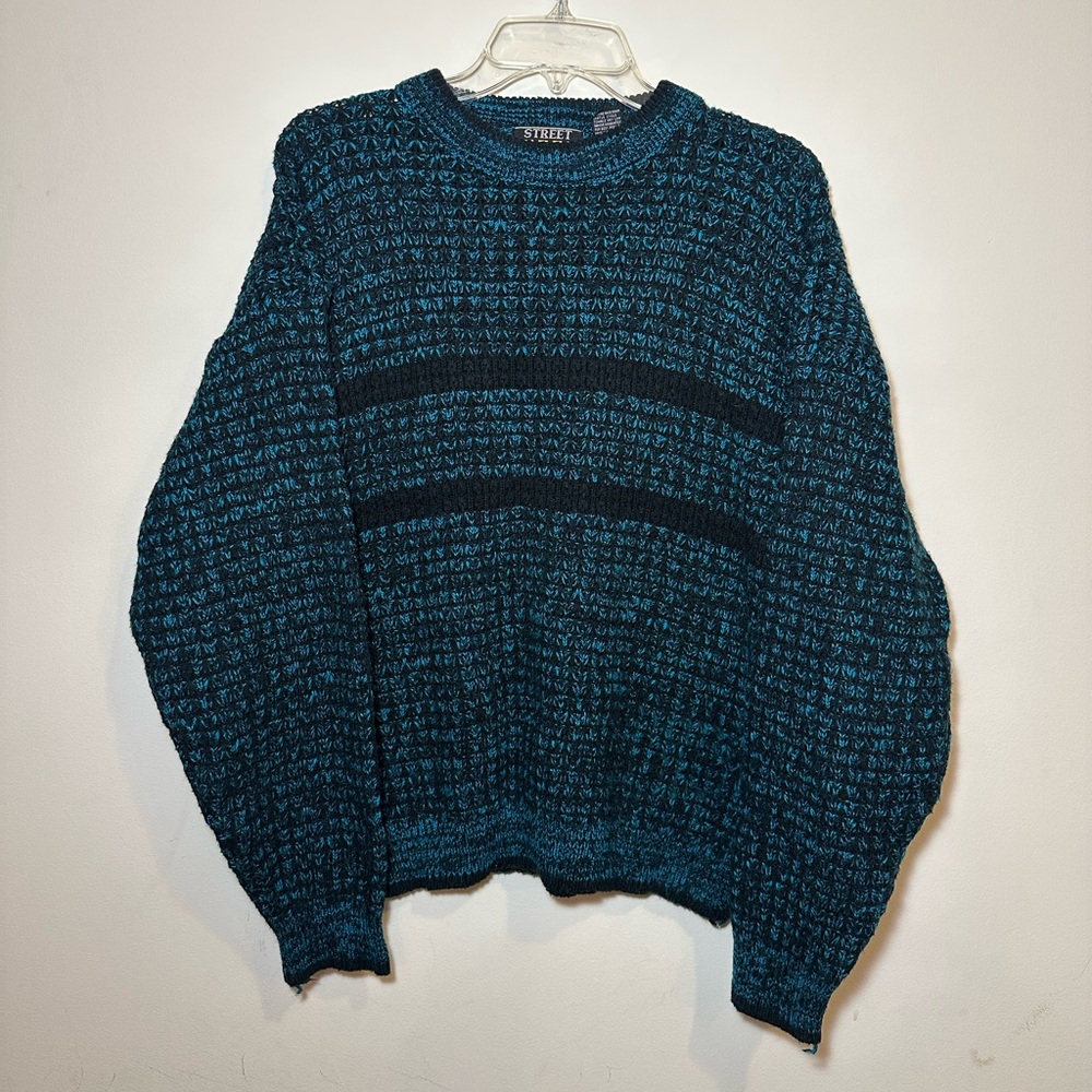 Oversized Black and Teal/Blue Knit Sweater